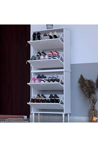 Modilayn UMAY' 2 Li Kapı Önü 72 x 168 x 25,5 cm’ lik 4 Düşer Kapak 8 Göz Bölmeli Ayakkabılık