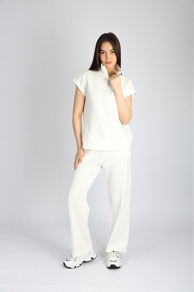 PRADIER White Zippered Short Sleeve Women's Tracksuit Suit