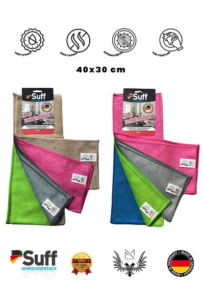 Suff Manavgat Oto Market 4-Piece Microfiber General Cleaning Rose 40X30