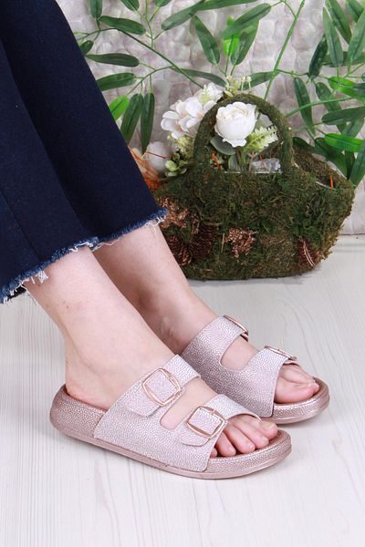 fort 01108 Pienn Anatomical Flexible Comfortable Glitter Printed Two Buckle Women's Slippers