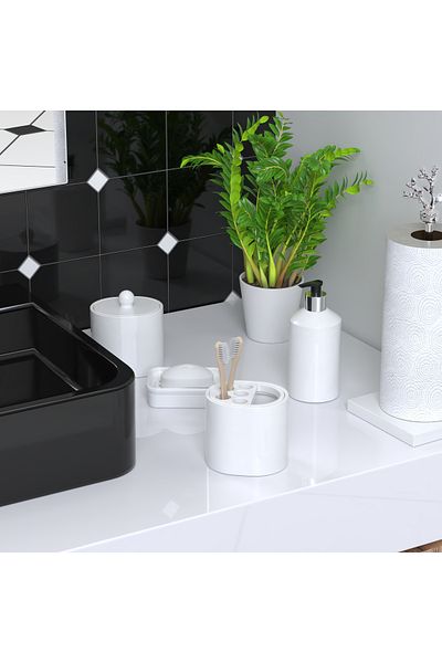 EOCRAFT Composite Granite 3-Piece Bathroom Set with Reservoir, Liquid and Toothbrush Holder White