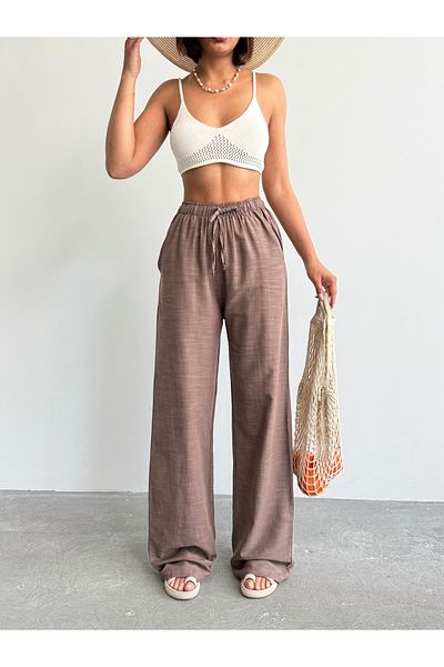 BEJNA Γυναικείο λινό βιζόν Loose Cut Palazzo Παντελόνι