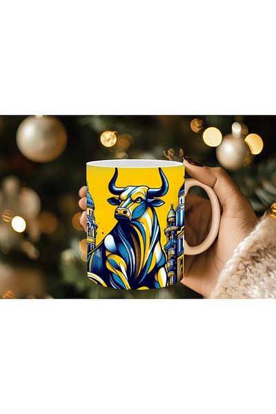 Evion Fan Themed Porcelain Mug Yellow-Red / Black-White / Yellow-Navy Blue Colored Fan Mugs