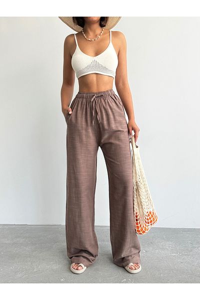 BEJNA Γυναικείο λινό βιζόν Loose Cut Palazzo Παντελόνι