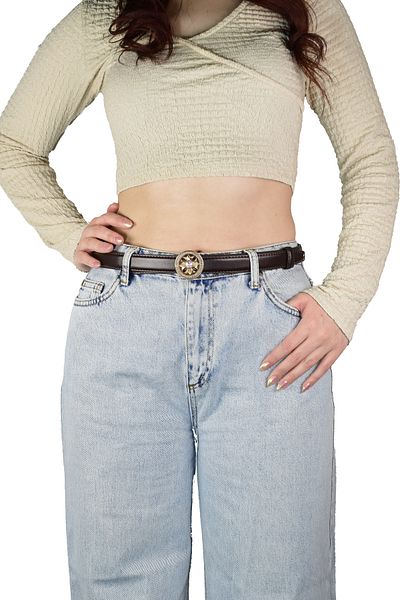 GoDeri No Hole Dark Brown Women's Belt with Automatic Buckle, Trouser Belt, Dress Belt, 2.5 Cm_Auto