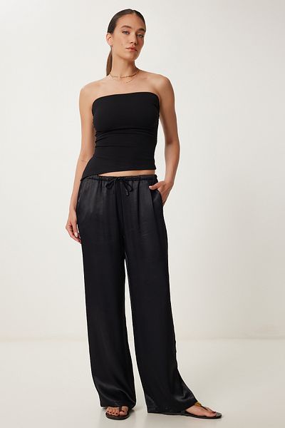 Lovelyİstanbul Flowing Satin Trousers Black Lns0027