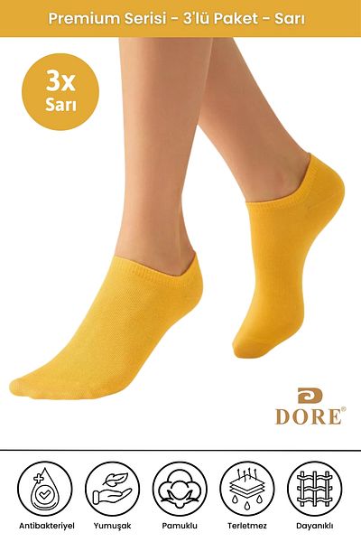 Dore Original 3 Pairs Premium Anti-Sweat Comfort Model Breathable Seamless Invisible Solid Color Booties Socks