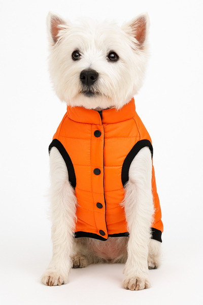 DOGİ&DOG سترة منتفخة من السلالات الصغيرة باللون البرتقالي النيون 01-11 كجم - ...
