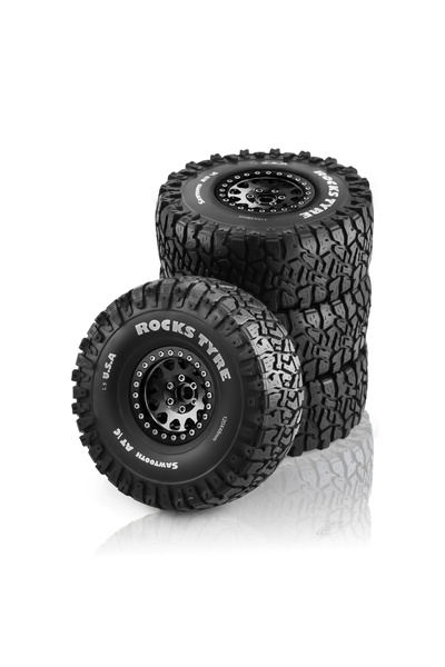 Choice 4 قطع سوداء مقاس 1.9 بوصة من جنوط العجلات وإطارات مطاطية لسيارة RC Rock Crawler Axial SCX10 RR10 AX10 مقاس 1/10