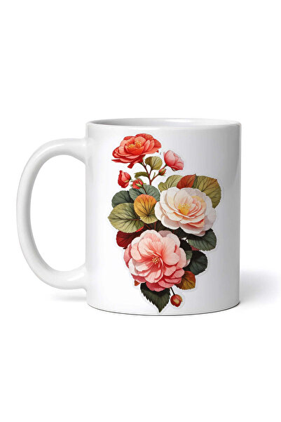 OEM Cană albă personalizată, buchet de flori de begonie, Inovatix®. 330 ml