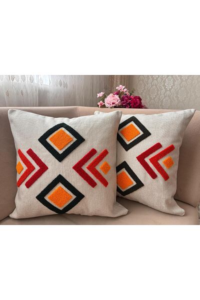 Mustgross Set de 2 huse de pernă din in brodat Bohemian Punch - 43x43 Cm