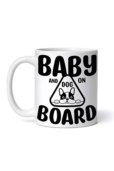 OEM Cană albă personalizată, Bebeluș și câine la bord, INOVATIX®. 330 ml