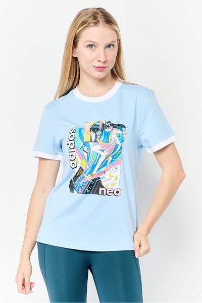 adidas Women Sportswear Fit Short Sleeve Outdoor Top, Light Blue