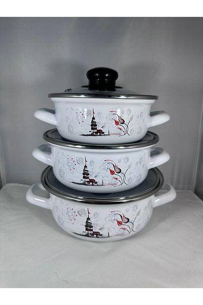 EmayeBurada Flame Enamel Cook and Hide Pot Set 9 Pieces