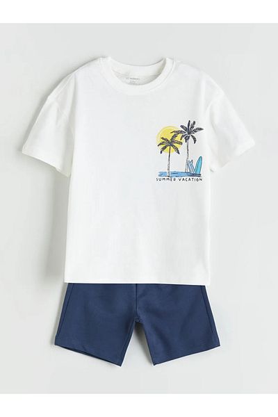 LC Waikiki Lcw Kids Ecru California Printed Boys' T-Shirt and Shorts Pack of 2