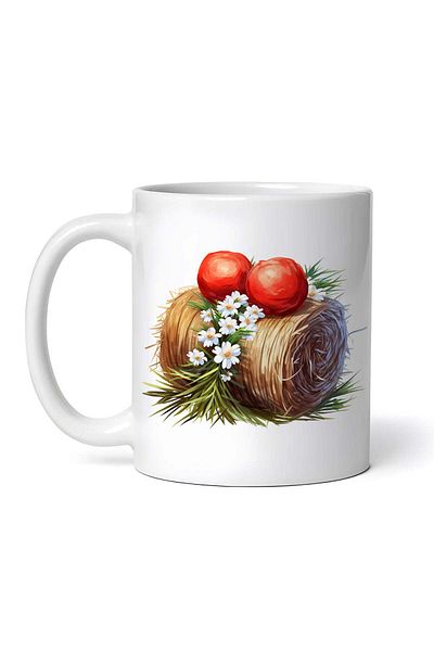 OEM Personalized White Mug, Straw Bale With Flowers, Inovatix®. 330ml