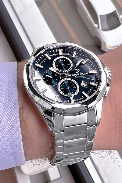 Daniel Klein Special Boxed Multifunction Men Wrist Watch 3 Atm Waterproof Silver Color Steel Cord Dke2053C3