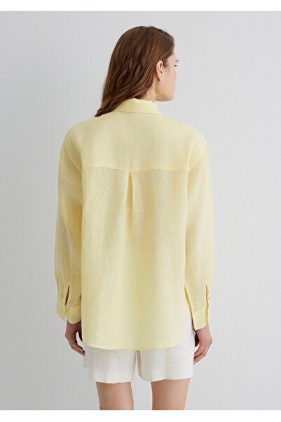 Mavi %100 keten loose fit (bol rahat kesim) gömlek.