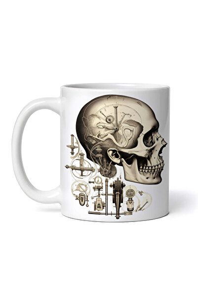 OEM Cană albă personalizată, Anatomie antică cu craniu ciudat, Inovatix®. 330 ml