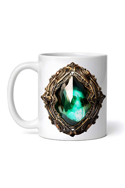 OEM Cană albă personalizată, bijuterie vintage cu piatră verde, INOVATIX®. 330ml