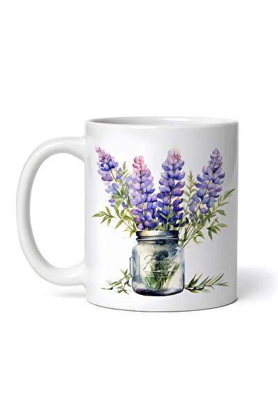 OEM Cană albă personalizată, borcan cu lupin mov, INOVATIX®. 330 ml