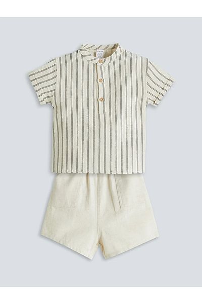 LC Waikiki Lcw Baby Ecru Judge Collar Baby Boy Shirt and Shorts 2-Pack
