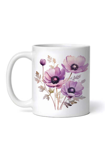 OEM Cană albă personalizată, Buchet cu anemone mov, INOVATIX®. 330ml