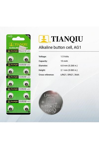 TIANQIU Ag1/ Lr621h/ 364a 1.5v Alkaline Batteries - 10 Pieces