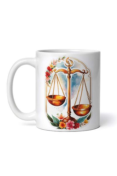 OEM Cană albă personalizată, Balanță cu farfurii, simbol zodiacal Balanță, INOVATIX®. 330ml