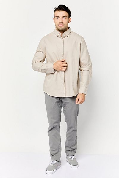Algspar Men Regular Fit Solid Long Sleeves Casual Shirt, Beige