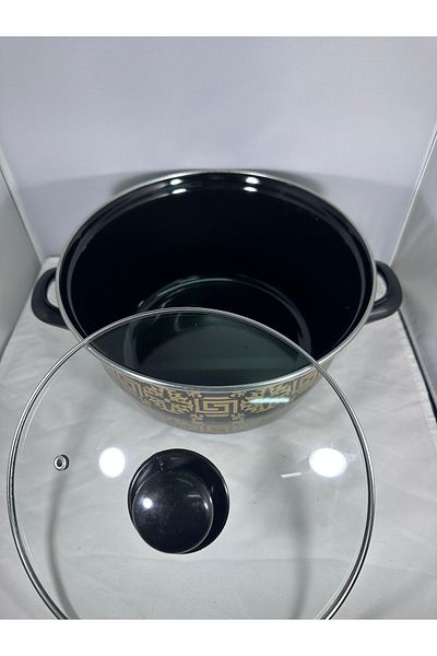 EmayeBurada Flame Enamel Patterned Frying Pot 22 cm 3.7 Lt Frying Pot Fryer Pot