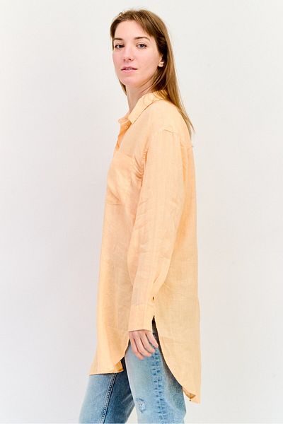 GAP Women Spread Collar Long Sleeves Plain Shirt, Orange