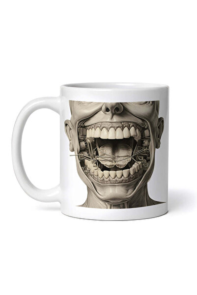 OEM Cană albă personalizată, Anatomie antică, Gură ciudată cu dinți, Inovatix...
