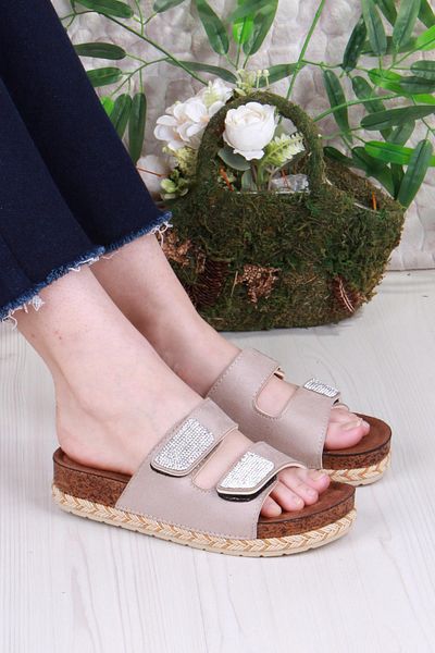 fort Pienn 20064 Anatomical Comfortable Stone Double Banded Velcro Women's Slippers