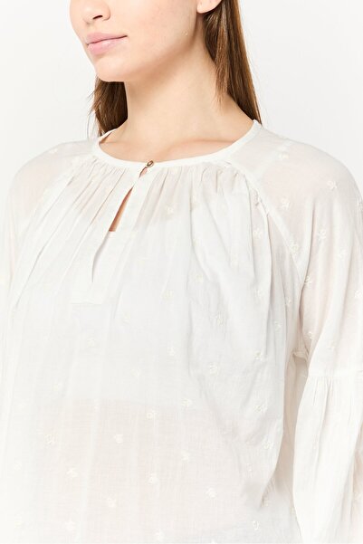 Scotch & Soda Women Crew Neck Long Sleeves Embroidered Blouse, Ivory