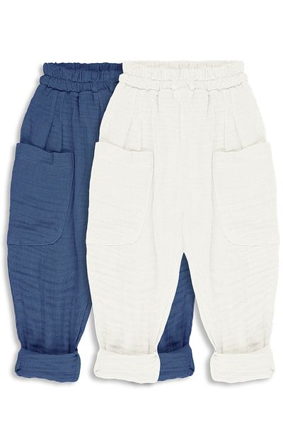 Catz Kids Pack of 2 Boyfriend Muslin Pants (Indigo and Ecru)