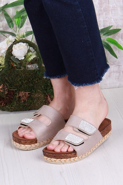 fort Pienn 20064 Anatomical Comfortable Stone Double Banded Velcro Women's Slippers