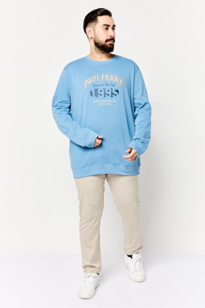 PAUL FRANK Men Crew Neck Graphic Print Long Sleeves Sweatshirt, Slate Blue