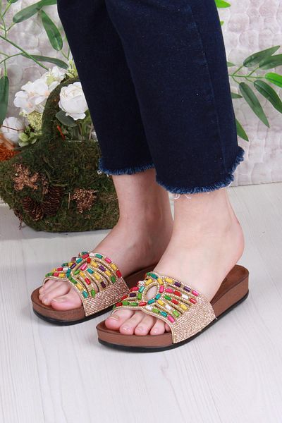 fort 01908 Pienn Anatomical Flexible Comfortable Stone Beaded Women's Slippers