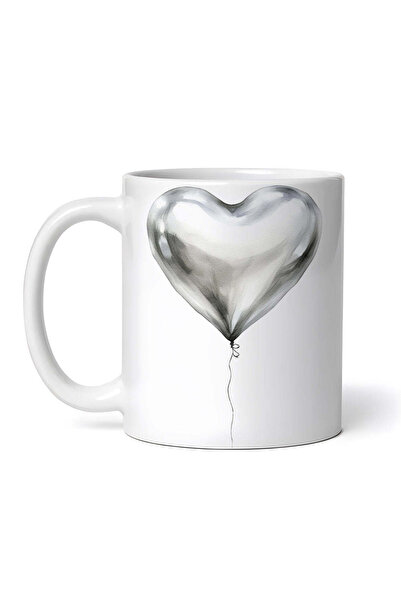 OEM Cană albă personalizată, balon inimă argintie, INOVATIX®. 330ml