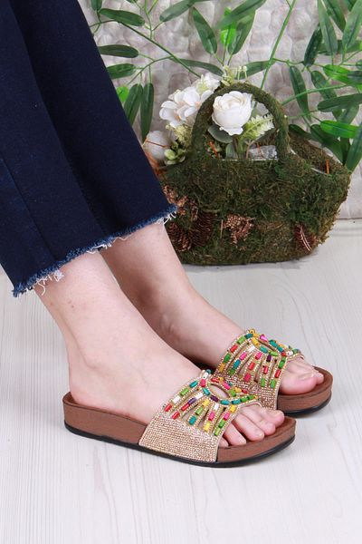 fort 01908 Pienn Anatomical Flexible Comfortable Stone Beaded Women's Slippers