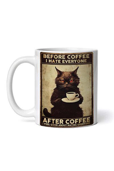 OEM Cană albă personalizată, Înainte de cafea, urăsc pe toată lumea, După caf...