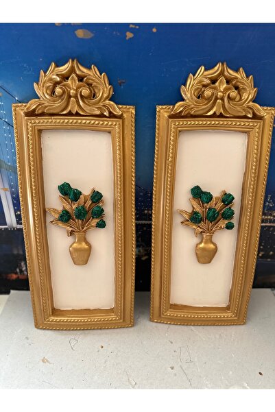 busraconcept Çiçekli dekoratif duvar tablo 2li set 50 cm