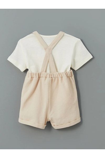 LC Waikiki Lcw Baby Beige Organic Fabric Baby Boy Salopet and T-Shirt 2-Pack