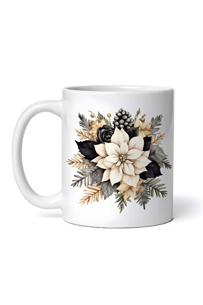 OEM Cană albă personalizată, aranjament floral de Crăciun, Inovatix®. 330 ml