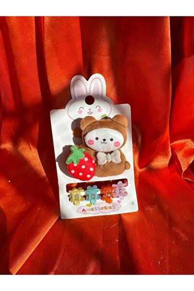 ŞİMŞEK BİJUTERİ 5-Piece Buckle Set with Cute Teddy Bear and Daisy Flower Figure