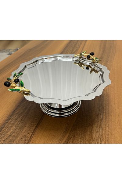 SEVA ÇELİK Steel Round Wavy Olive Dali Accessory Footed Cake Cookies Stand