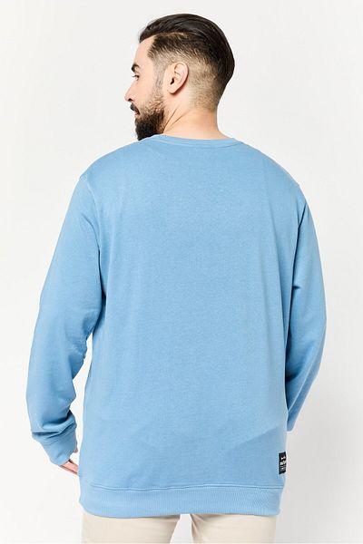 PAUL FRANK Men Crew Neck Graphic Print Long Sleeves Sweatshirt, Slate Blue