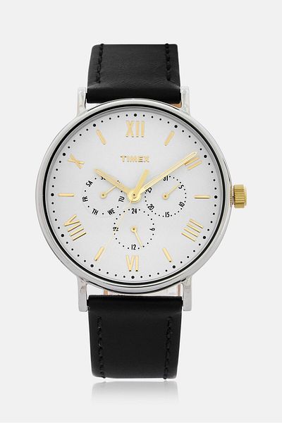 Timex Men Tw2r80500 Leather Analog Watch 41 Mm, Black