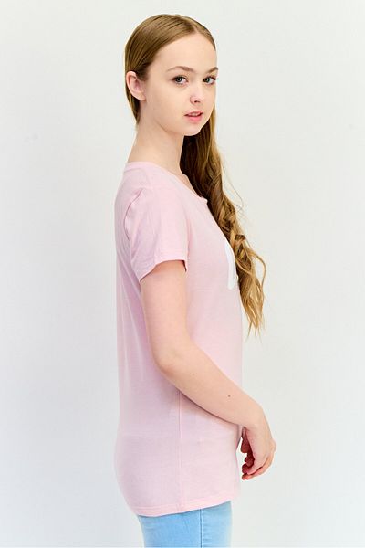 GAP Women Crew Neck Short Sleeve Brand Logo T-Shirt, Pink